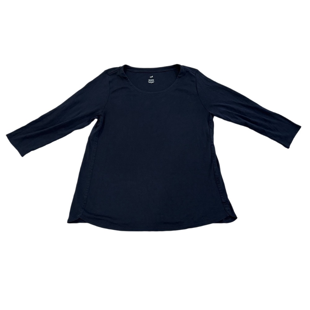 J.Jill Pure Pima Cotton 3/4 Sleeve Side Inset Tunic Tee Black Med Casual Basic